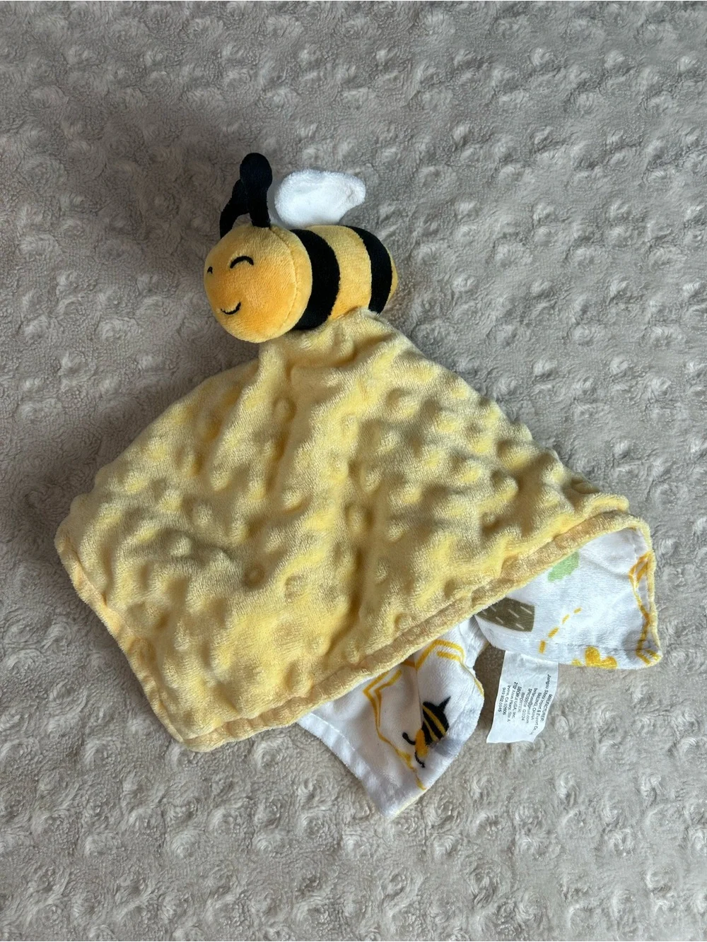 Boritar Yellow Bee Lovey Security Blanket Plush Baby Toy Black White Minky Dot